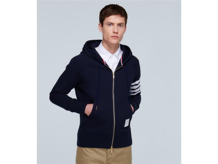 THOM BROWNE 4-Bar zip-up hooded sweatshirt