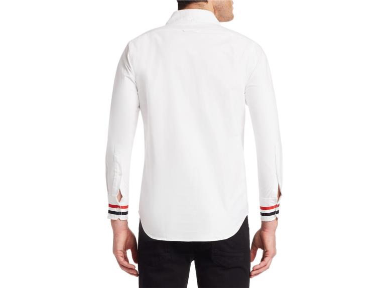 Thom Browne Striped Grosgrain Cuff Point Collar Shirt