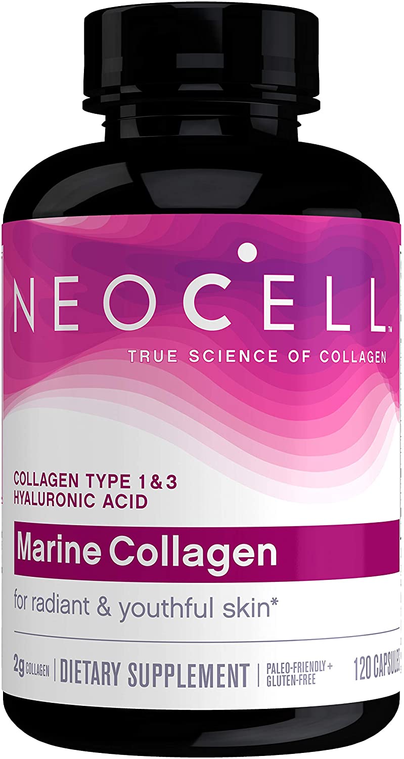 Neocell Marine Collagen, 120ct Collagen Pills with Hyaluronic Acid, Vitamin C, Magnesium, B6, B12, Zinc, and Protein, Non-GMO, Paleo Friendly, Gluten Free, Hydrates Skin 