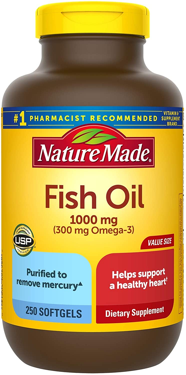 Nature Made Fish Oil 1000 mg Softgels, 250 Count Value Size for Heart Health