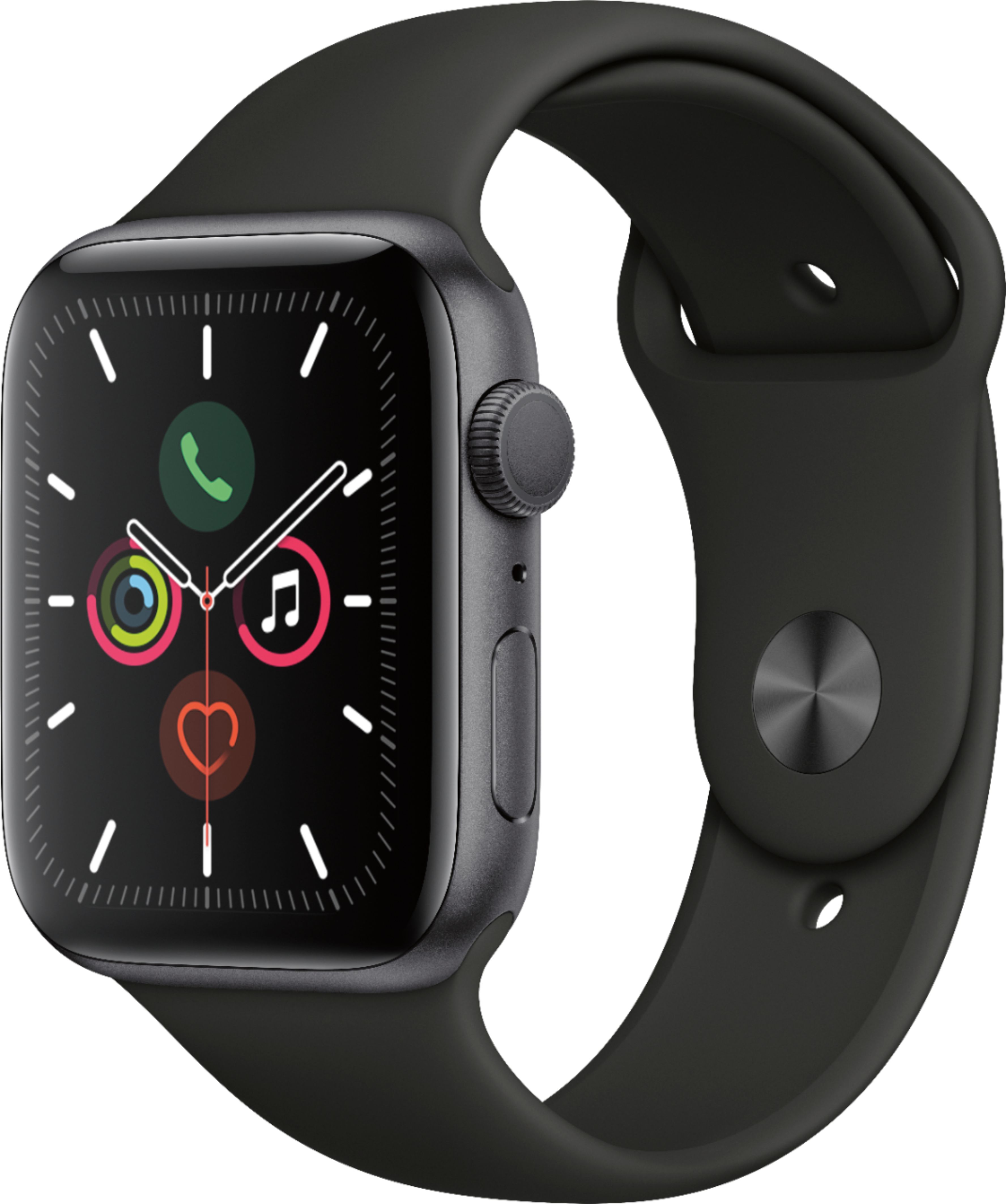 Apple Watch Series 5 (GPS) 44mm Space Gray Aluminum Case with Black Sport Band - Space Gray Aluminum