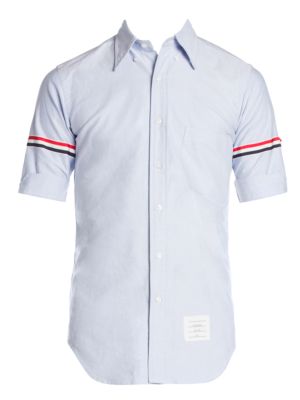 Thom Browne Classic-Fit Stripe Trim Short-Sleeve Button-Down Shirt