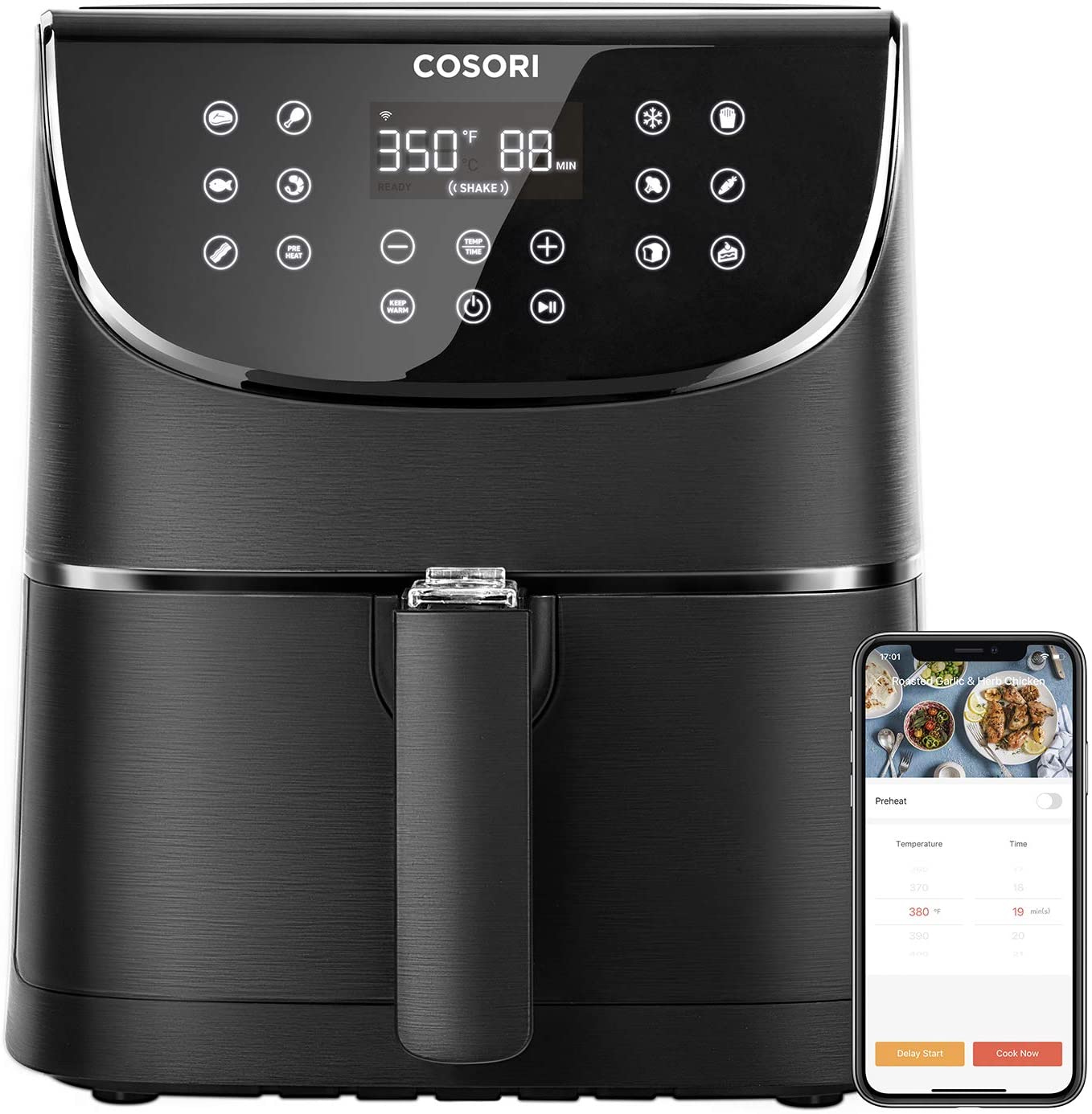 COSORI Smart WiFi Air Fryer 5.8QT(100 Recipes), Digital Touchscreen with 11 Cooking Presets for Air Frying, Roasting & Keep Warm ,Preheat & Shake Remind, Works with Alexa & Google Assistant,1700W