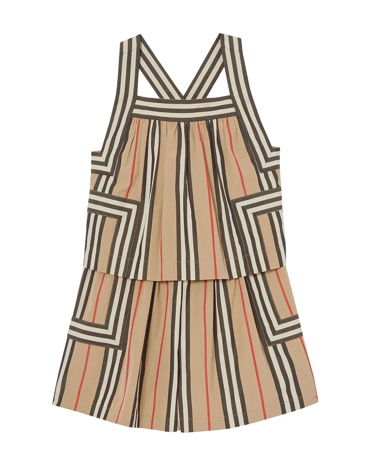Burberry Girl's Florence Icon Stripe Tiered Romper